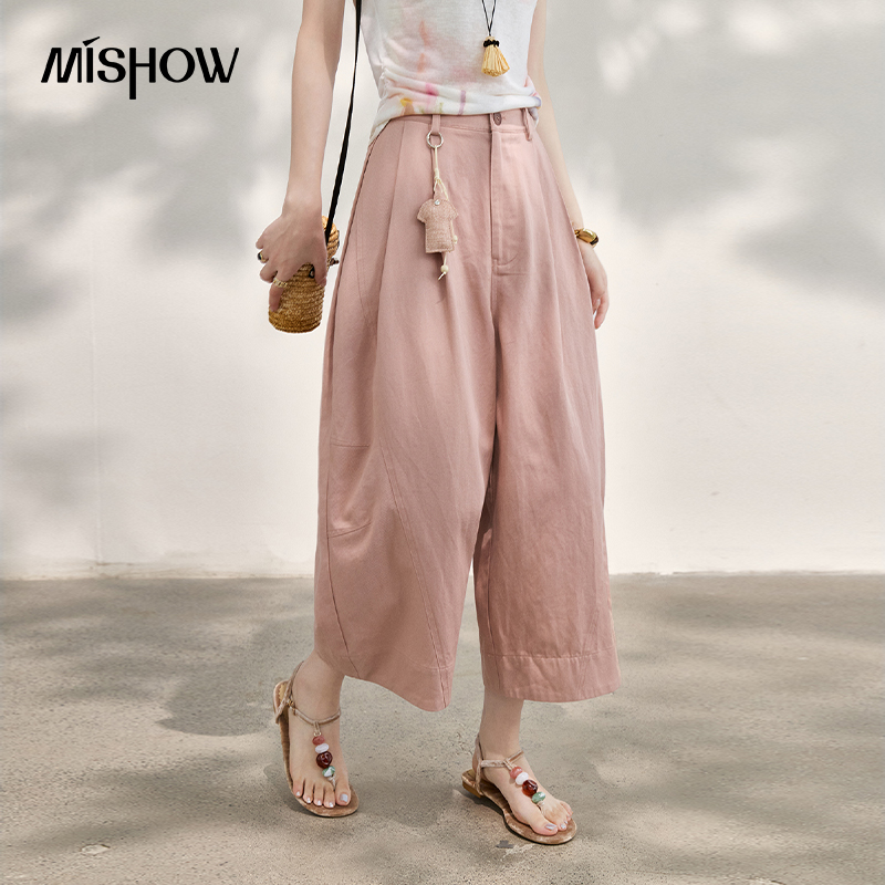 Palazzo Pant Wide - MISHOW Fashion Pink Elegant Draped Cropped
