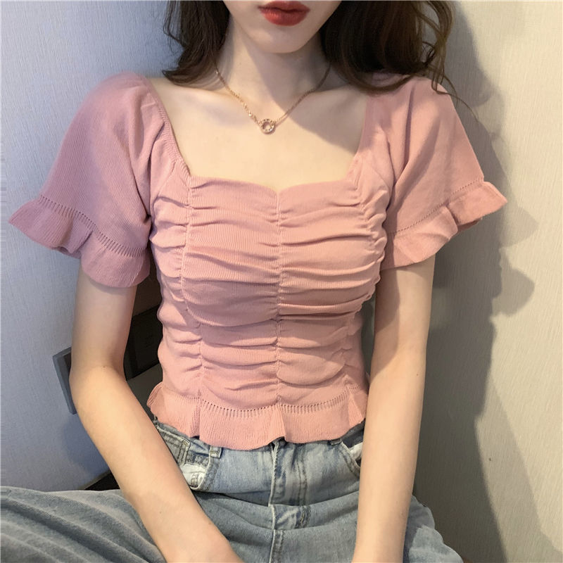 Summer Clothing For Teens - Knitted Fashion Blouse Woman Ruffle Youth