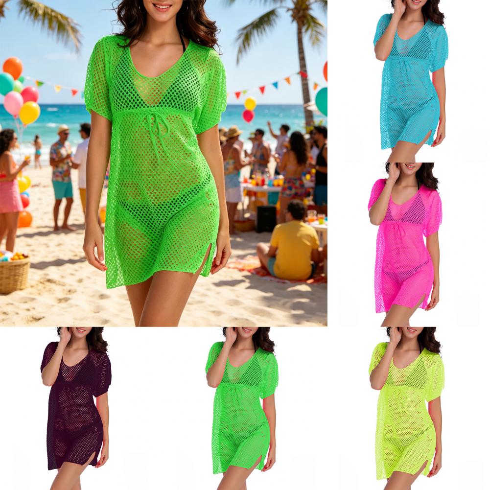 Swim Cover Up Mesh - Bikini Cover Up Drawstring Swim Cover-up