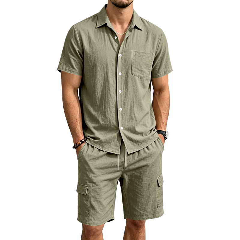 Summer Clothing Types - Men Summer American Linen Two Piece