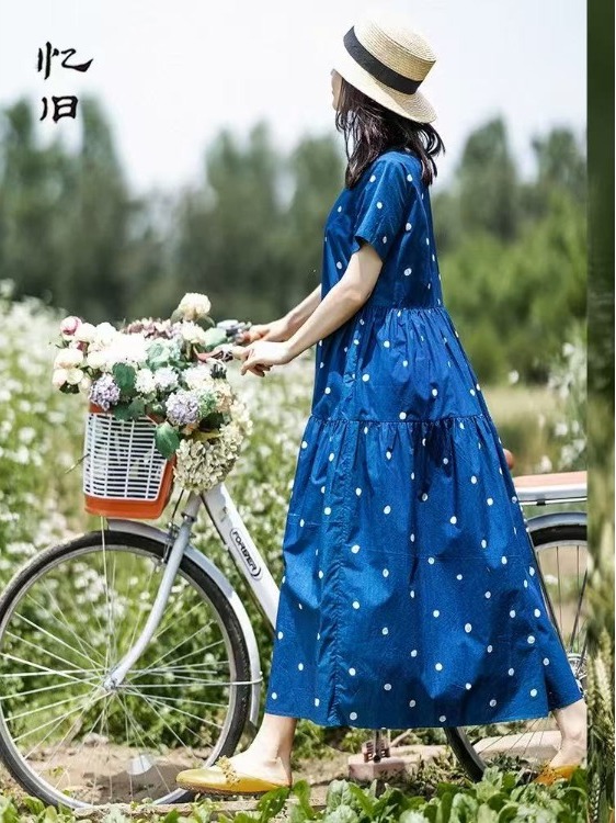 Summer Clothing Label - Blue Pure Cotton Floral Print Dress