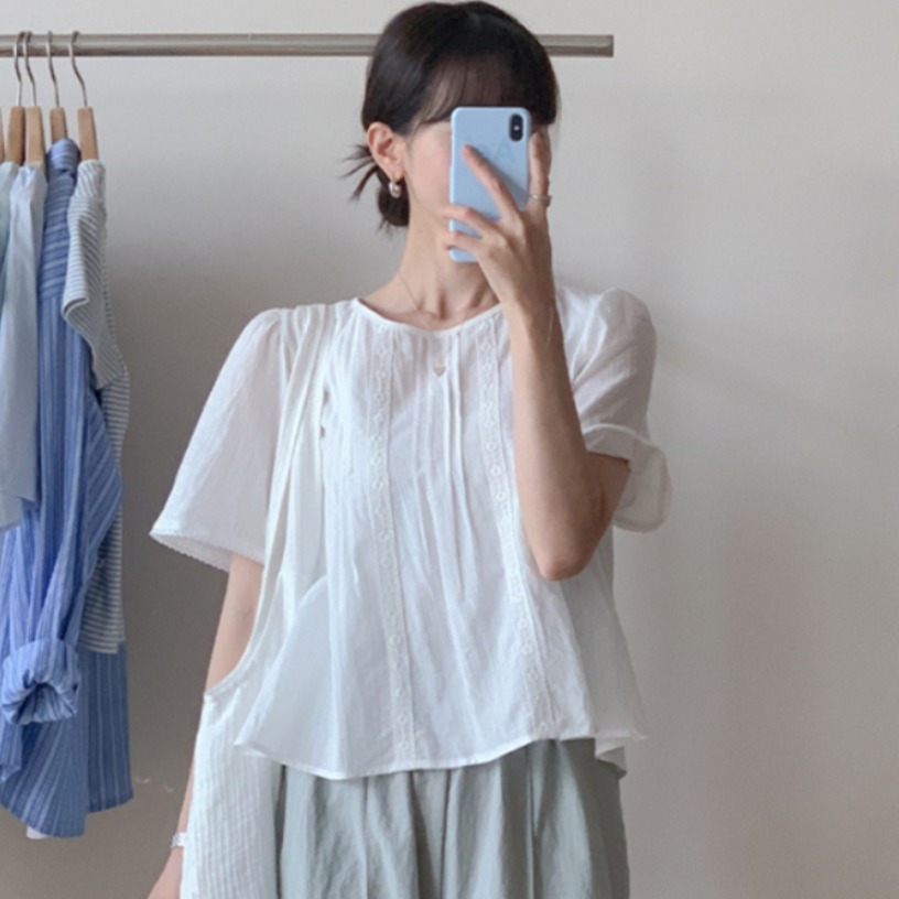 Sweet Style Lace Trim Blouse W - Summer Clothing For Teens review and price
