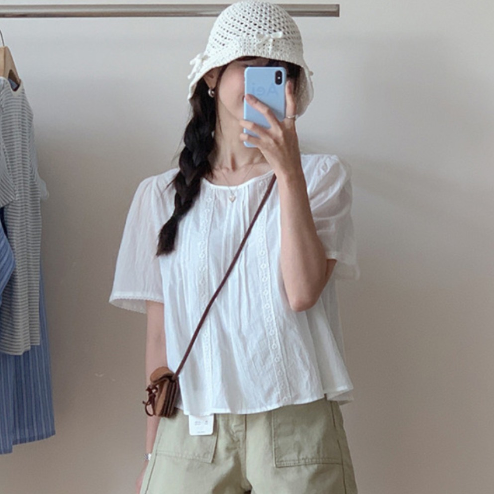 Sweet Style Lace Trim Blouse W - Summer Clothing For Teens review and price