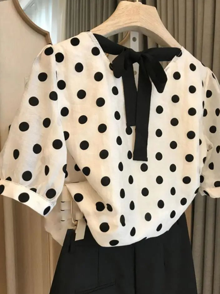 Polka Dot Blouses Women Elegan - Summer Clothing Aesthetic review and price
