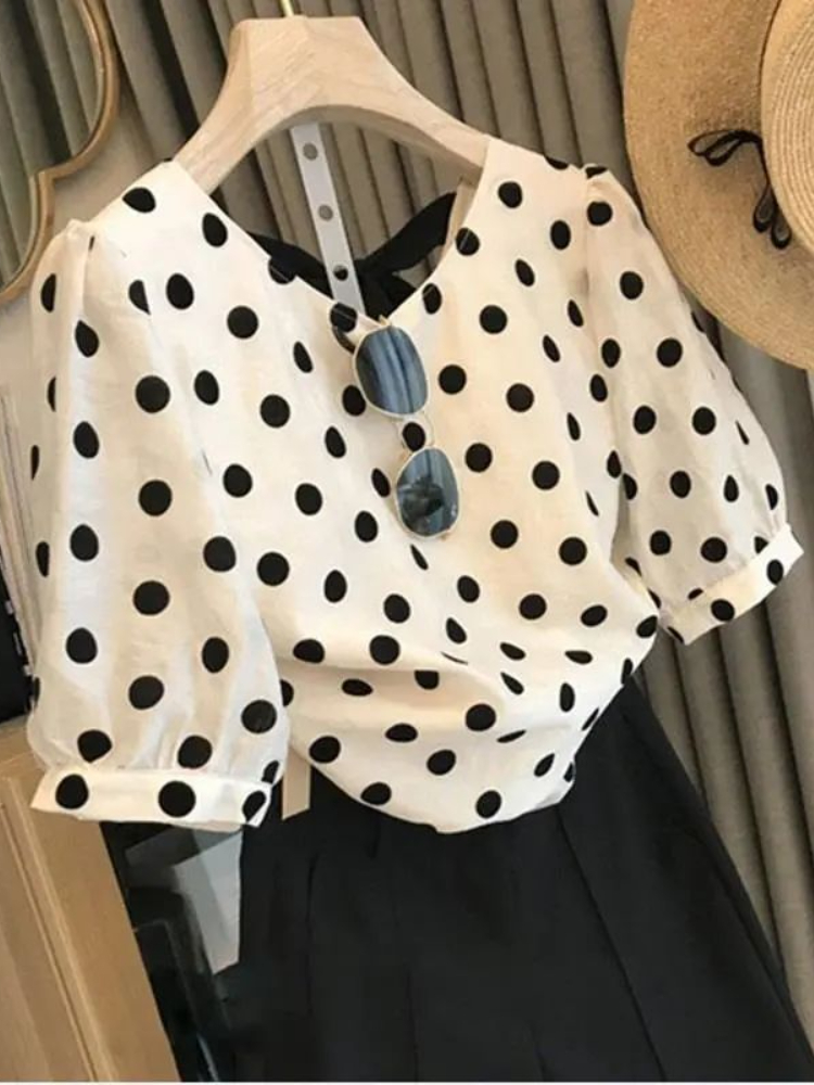Polka Dot Blouses Women Elegan - Summer Clothing Aesthetic review and price