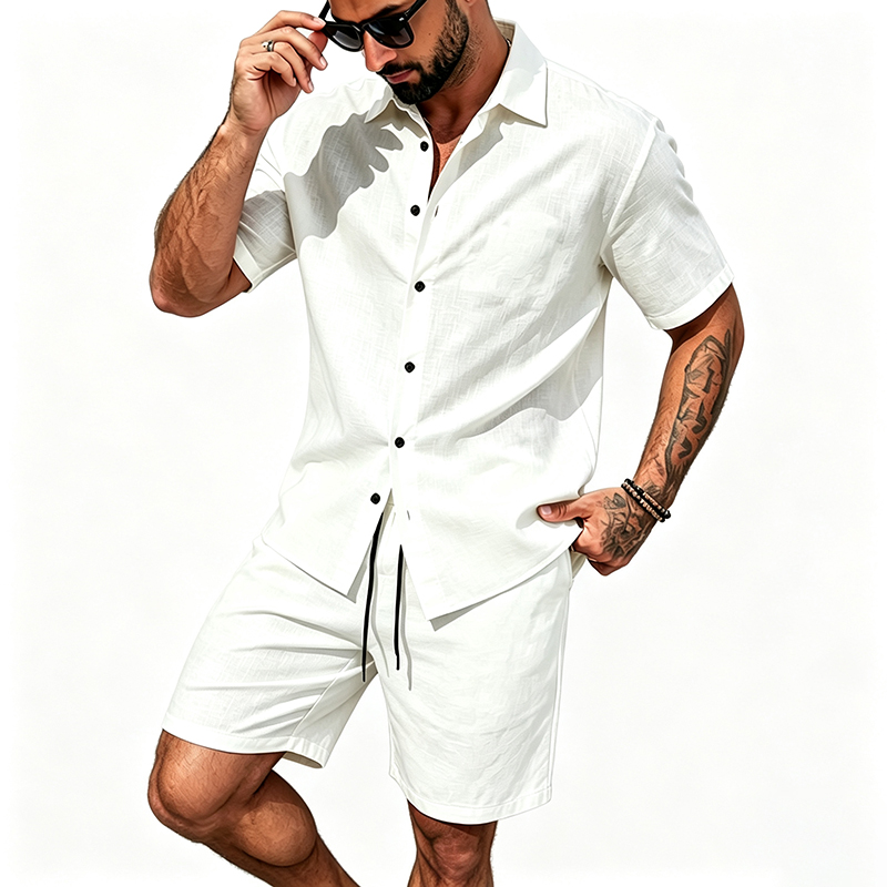 Men Linen Two Piece Outfit Sho - Summer Clothing Types review and price