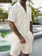 Men Crochet Knit 2 Piece Set L - Summer Clothing Types review and price