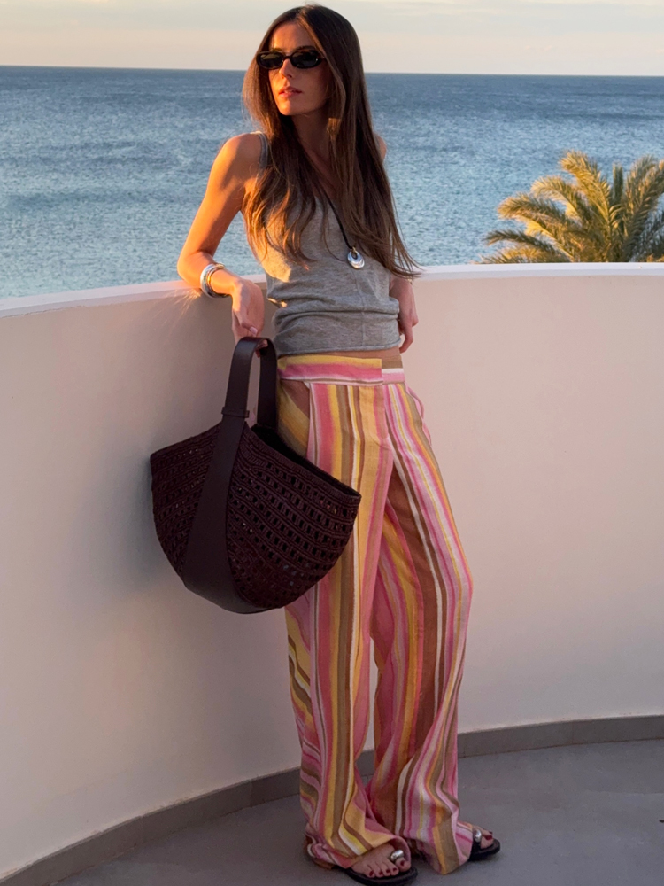 Women's Striped Pants Female L - Palazzo Pant Wide review and price