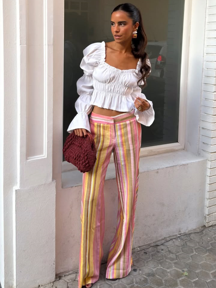 Women's Striped Pants Female L - Palazzo Pant Wide review and price