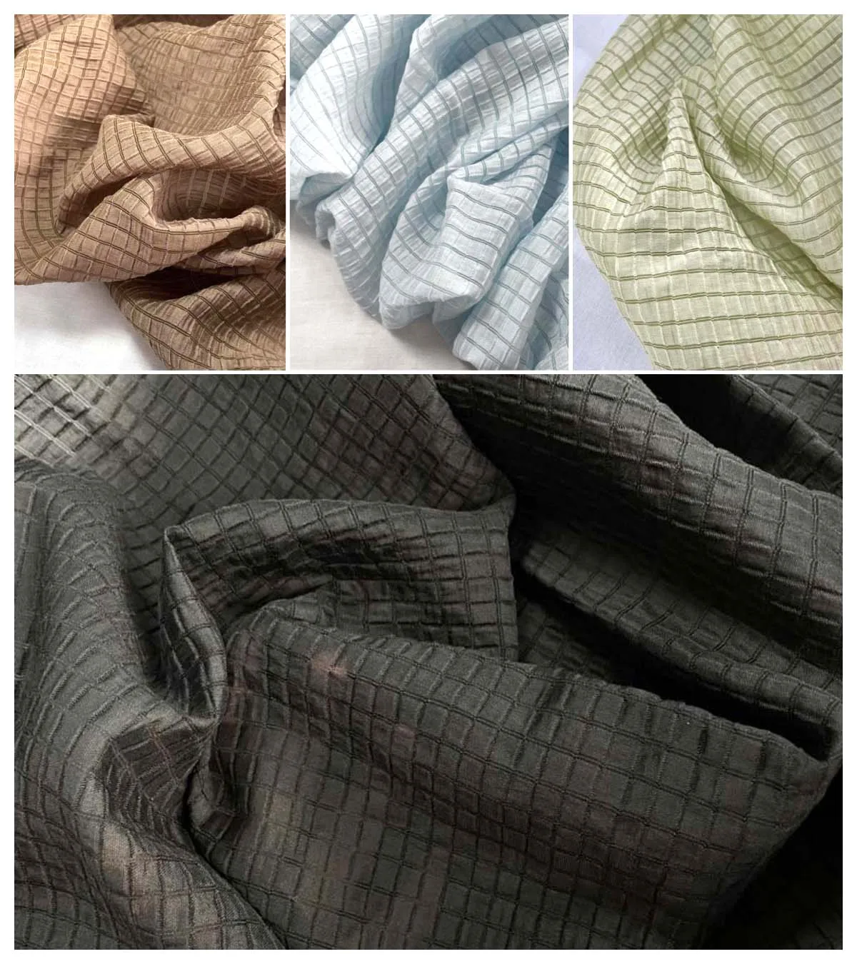 Cream Yellow Checkered Fabric  - Summer Clothing Material review and price