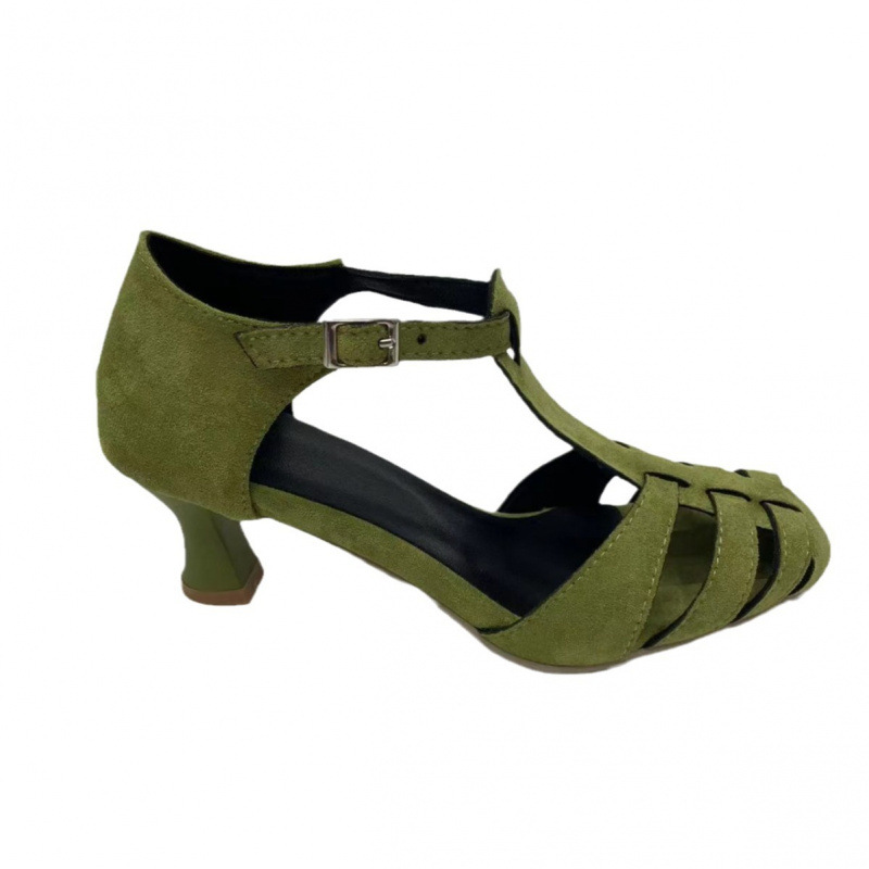 Women's Green Suede Kitten Hee - Summer Clothing Petite review and price