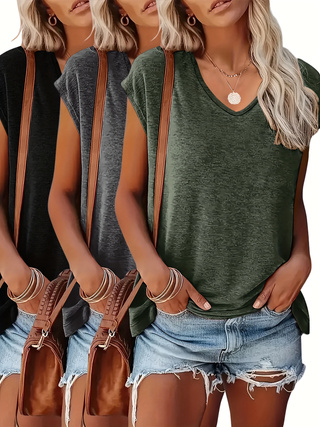 3-Pack of Solid Color V-Neck C - Summer Clothing Drop review and price