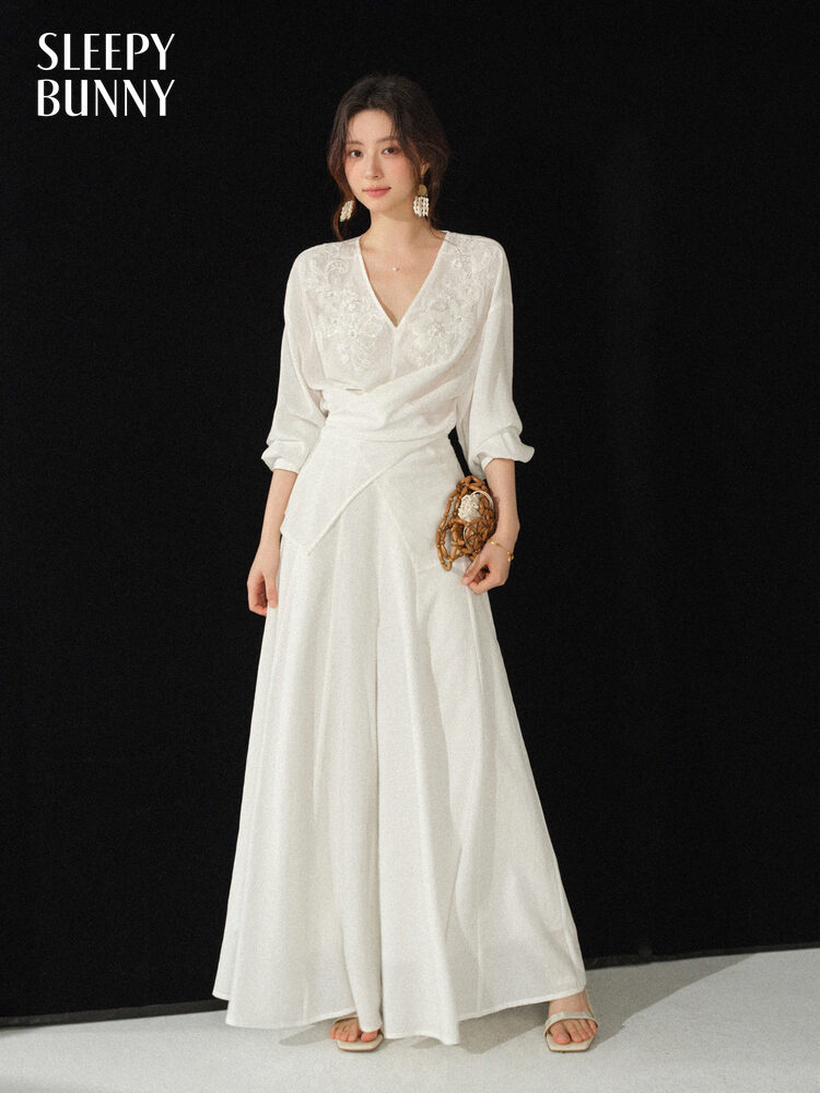 V Neck Embroidered Blouse and  - Palazzo Pant Wide review and price