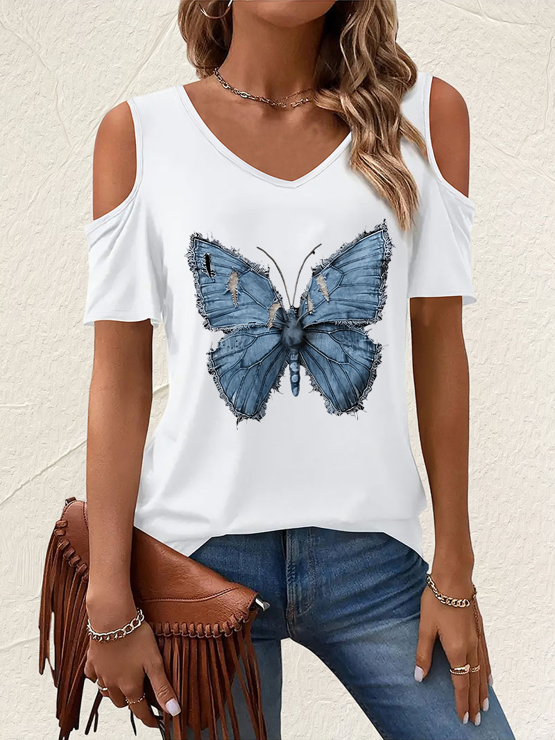 Vintage V-Neck Butterfly Print - Summer Clothing Drop review and price