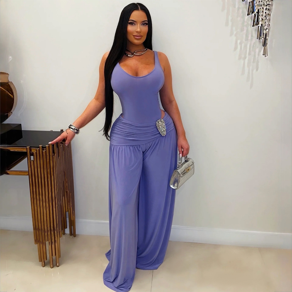 Solid Color 2 Piece Woman Set  - Palazzo Pant Wide review and price