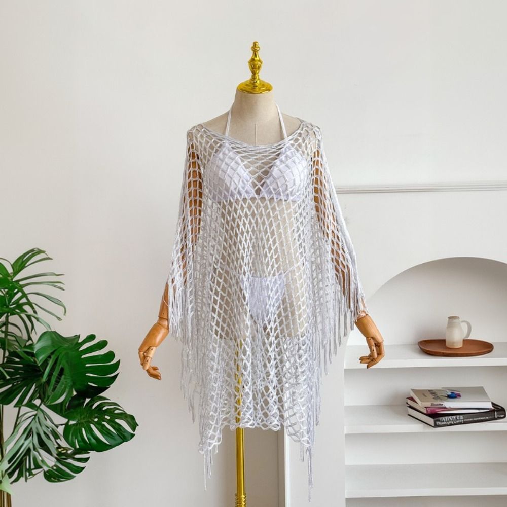 Solid Color Tassel Sunscreen C - Swim Cover Up Mesh review and price