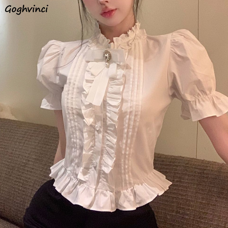Puff Sleeve Shirts Women White - Summer Clothing Aesthetic review and price