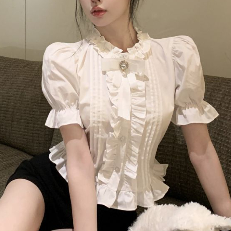 Puff Sleeve Shirts Women White - Summer Clothing Aesthetic review and price