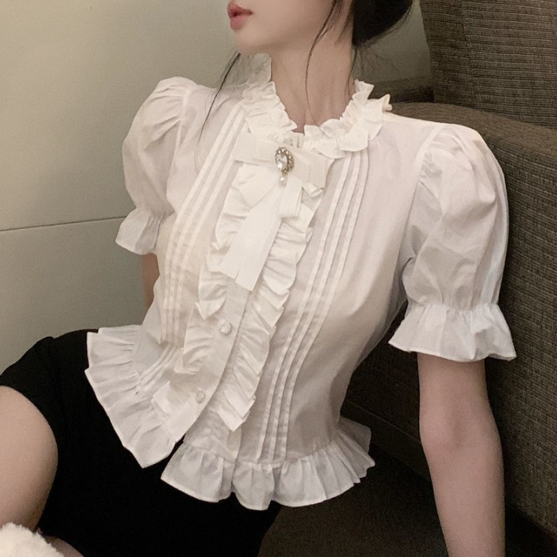 Puff Sleeve Shirts Women White - Summer Clothing Aesthetic review and price