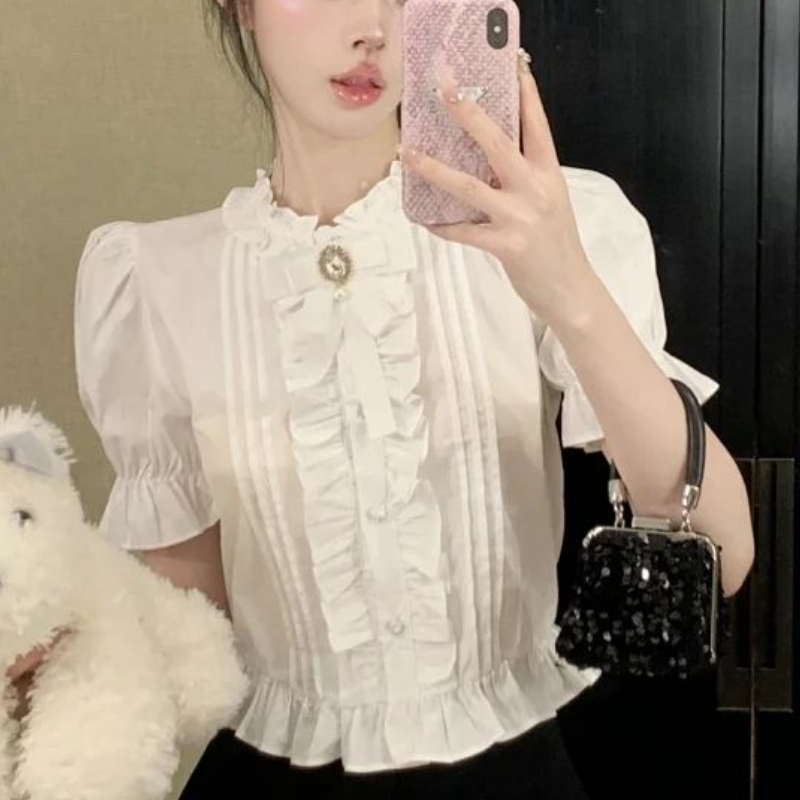 Puff Sleeve Shirts Women White - Summer Clothing Aesthetic review and price